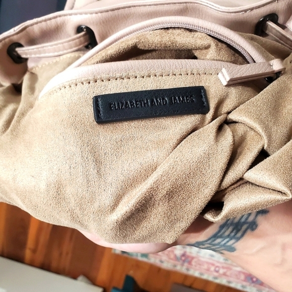 Elizabeth & James Tan Beige Slouchy Bucket Vegan Leather Drawstring Backpack EUC main image 15